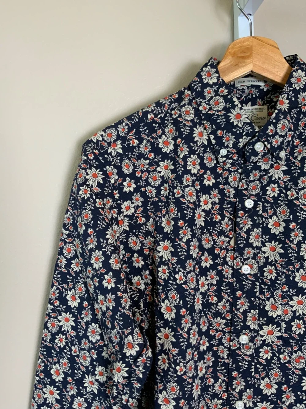 J. Crew Floral Slim Untucked Stretch Secret Wash Cotton Poplin Button Down Shirt